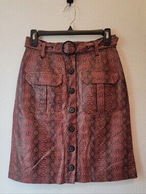 Urban Outfitters Faux Snakeskin Button-Front A-Line Skirt in Rose
